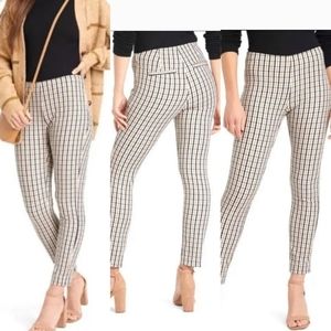A New Day Skinny Ankle Pants Tan Plaid Stretch High Rise Womens 14
